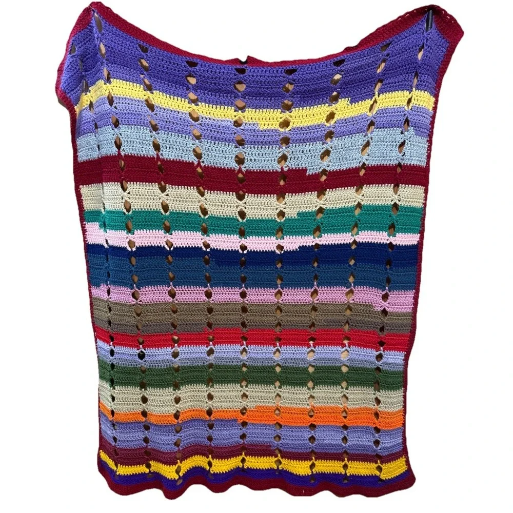 Vintage Handmade Crochet Grandma Afghan Blanket Multi Color‎ (52x38) EUC